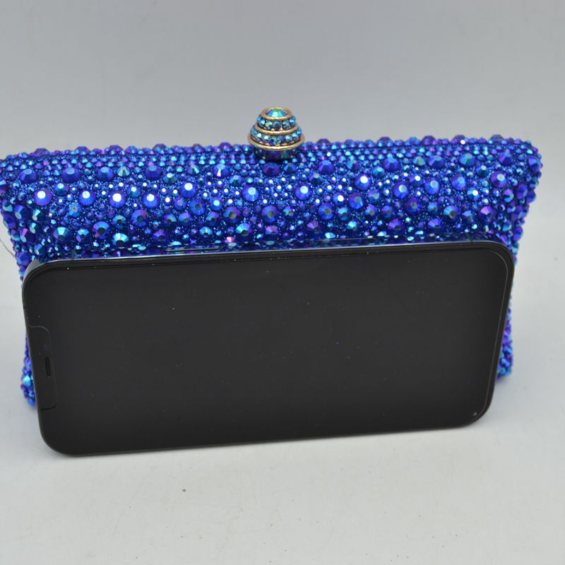 Rhinestone Embellished Box Clutch Bag with Removable Chain Strap