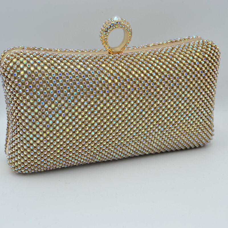 Shimmering Studded Clutch Bag with Textured O-Ring Clasp
