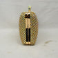 Shimmering Studded Clutch Bag with Textured O-Ring Clasp
