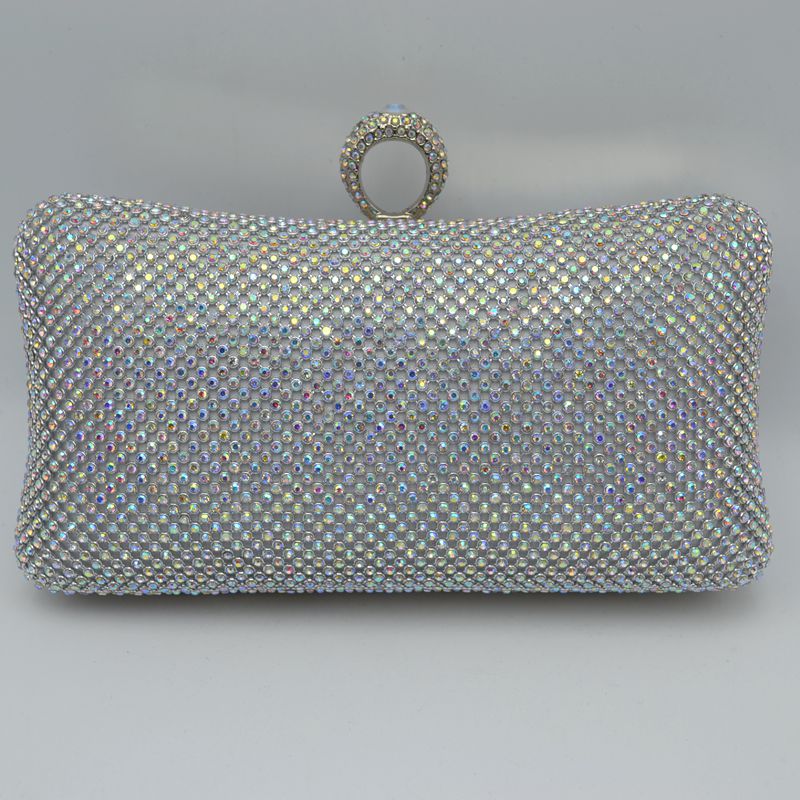 Shimmering Studded Clutch Bag with Textured O-Ring Clasp