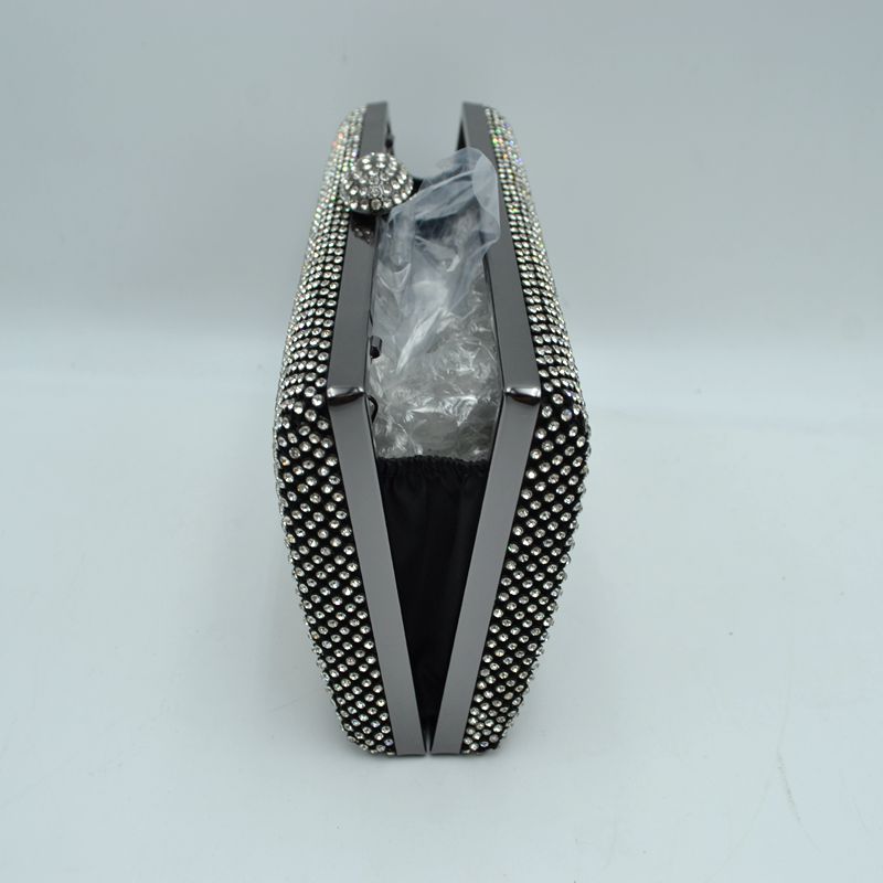 Grid Patterned Box Clutch with Jeweled Dome Clasp