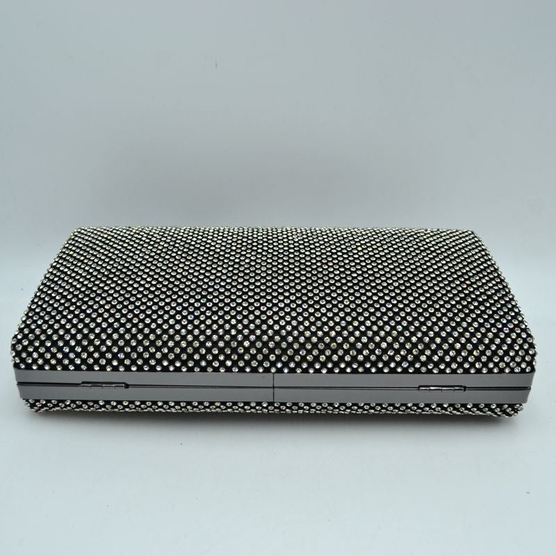 Grid Patterned Box Clutch with Jeweled Dome Clasp