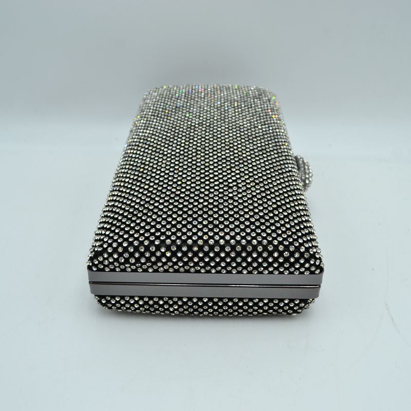Grid Patterned Box Clutch with Jeweled Dome Clasp