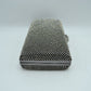 Grid Patterned Box Clutch with Jeweled Dome Clasp