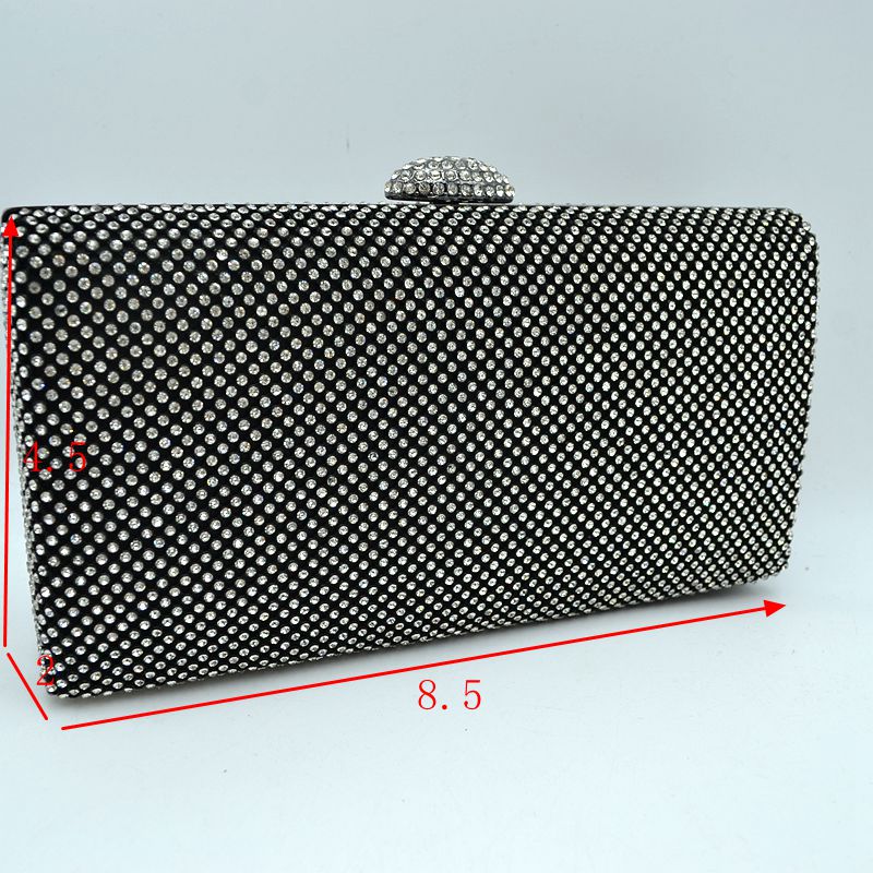 Grid Patterned Box Clutch with Jeweled Dome Clasp