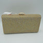 Grid Patterned Box Clutch with Jeweled Dome Clasp