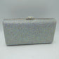 Grid Patterned Box Clutch with Jeweled Dome Clasp