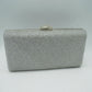 Grid Patterned Box Clutch with Jeweled Dome Clasp