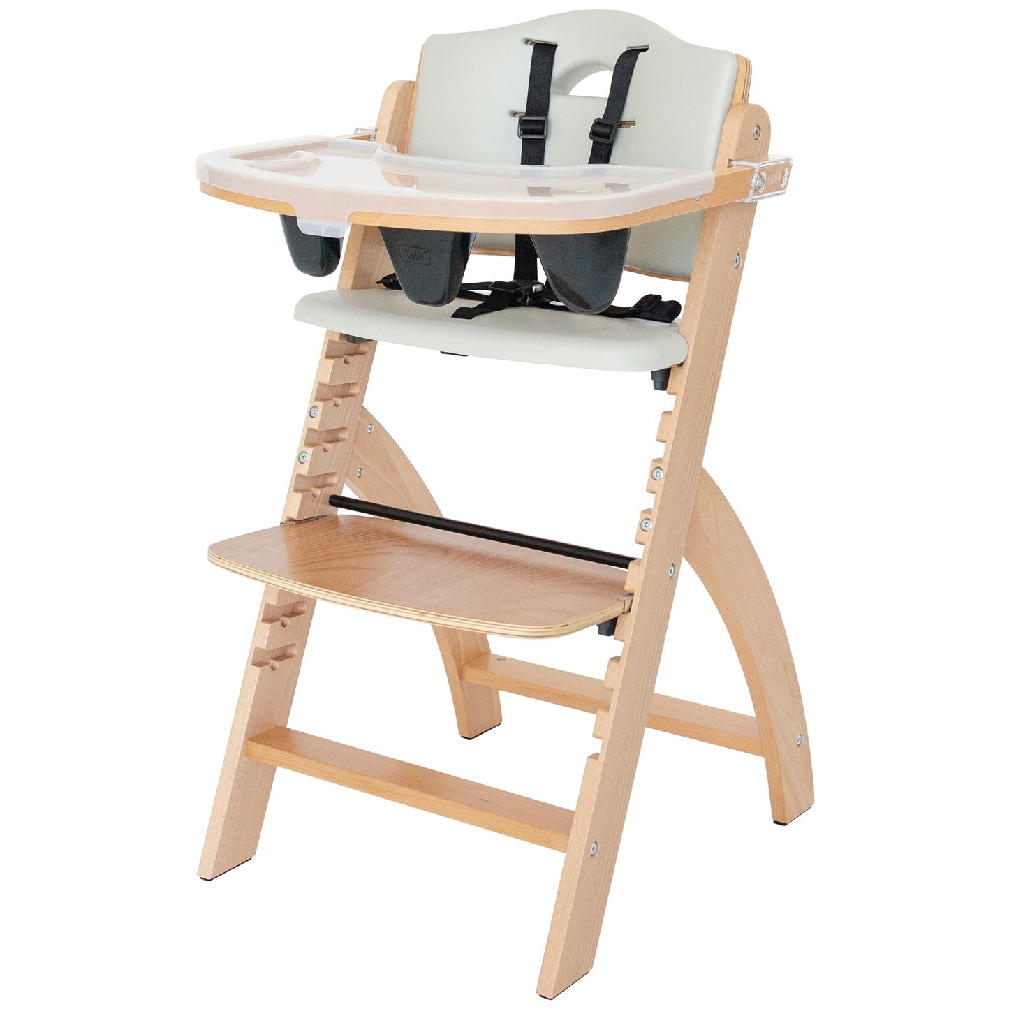 Silla alta de madera Abiie Beyond Junior con bandeja – Trona convertible para bebé – Silla alta ajustable para bebés/niños pequeños/de 6 meses hasta 250 lb – Madera natural/Cojín gris paloma