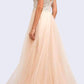 Juliet 684 Cap Sleeved Long Formal Dress with Appliques