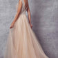 Juliet 684 Cap Sleeved Long Formal Dress with Appliques