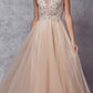 Juliet 684 Cap Sleeved Long Formal Dress with Appliques