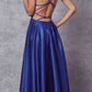 Juliet 687 Long Shiny Satin A-line Prom Gown with Pockets