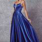 Juliet 687 Long Shiny Satin A-line Prom Gown with Pockets