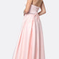 Juliet 688 Floor Length Shiny Satin A-Line Gown Beaded Belt with Pockets