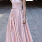 Juliet 688 Floor Length Shiny Satin A-Line Gown Beaded Belt with Pockets