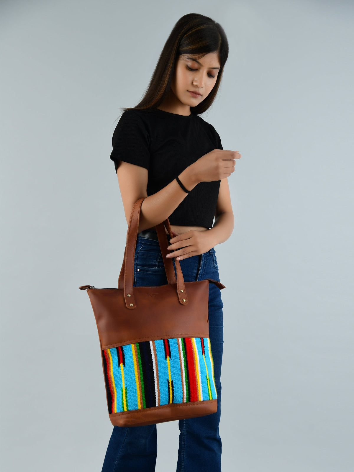 Bolso Tote de Piel Multicolor