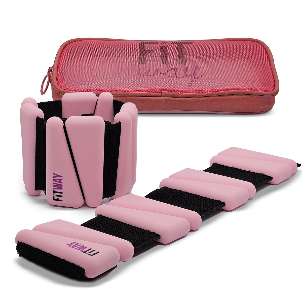 FITWAY | 1 par 2 lb | Pesas ajustables de tobillo de silicona | - pesas de muñeca - | pesas de tobillo para mujer - pesas de tobillo para hombre | pesas de tobillo de 2 lb | Adecuado para yoga, danza, pilates | silicona resistente al agua (rosa)