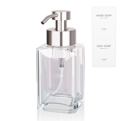 Dosificador de Jabón Espumoso con Bomba de Acero Inoxidable, Botellas de Jabón Líquido para Lavavajillas de Vidrio Recargables de 12 oz para Baño, Fregadero de Cocina, Decoración del Hogar