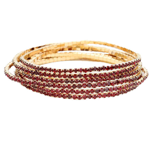 6 pulseras elásticas de cristal con estrás en capas