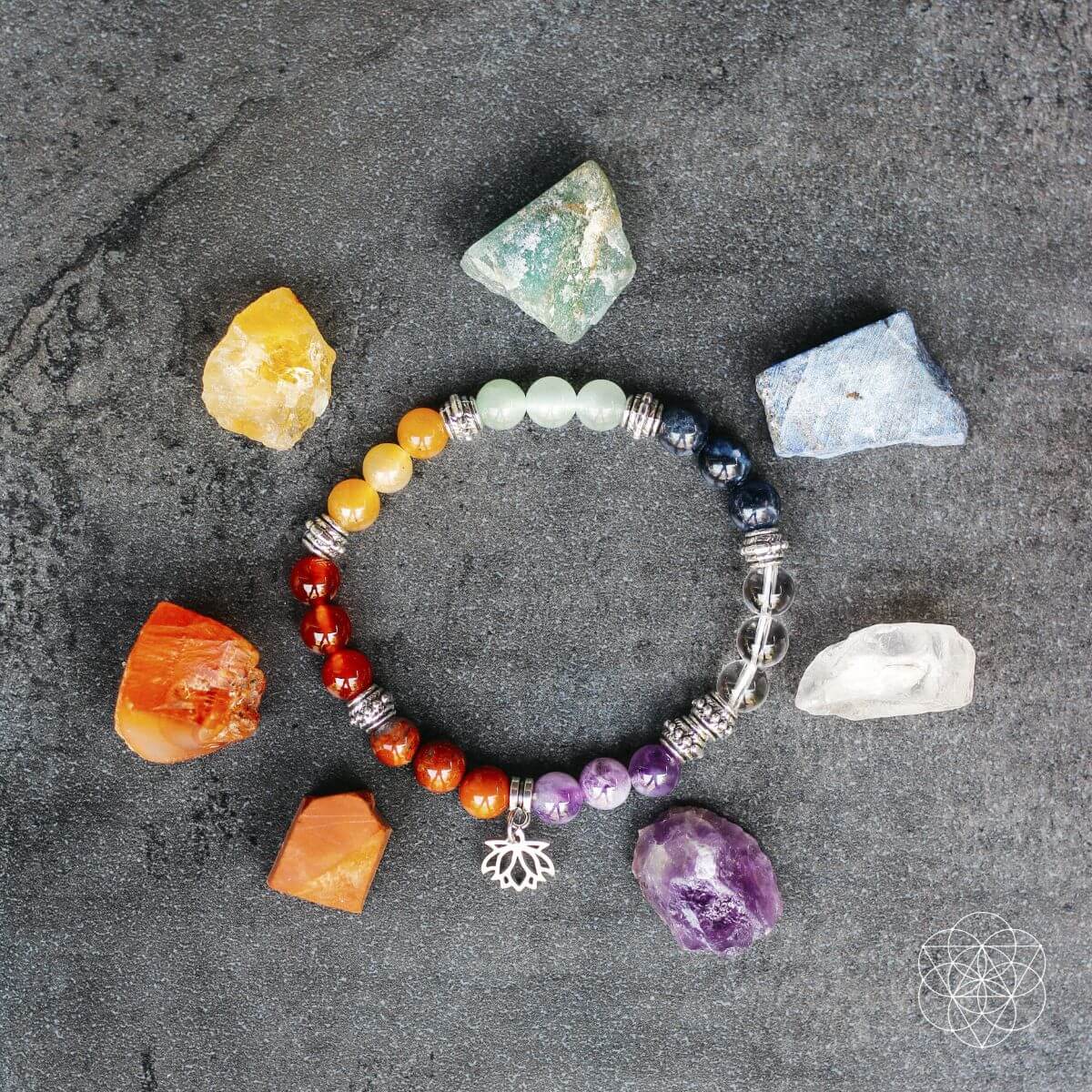 Conjunto de pulsera y piedras de 7 chakras