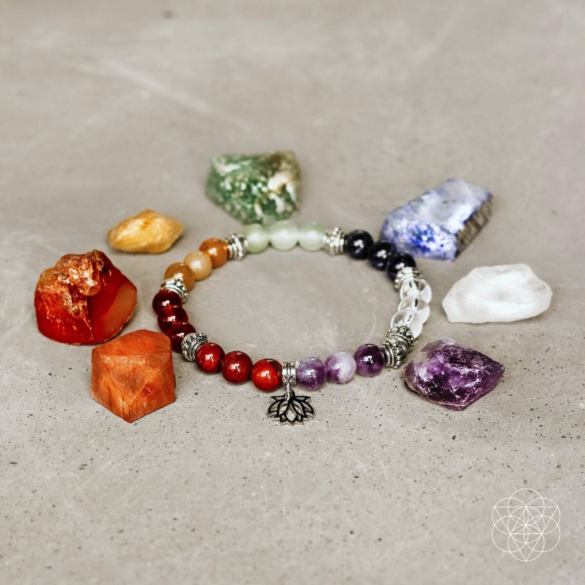 Conjunto de pulsera y piedras de 7 chakras