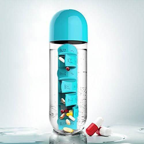 Botella organizadora de pastillas y agua con compartimento de 7 días