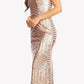 CLEARANCE - Eureka 7010 Floor Length Sequin Dress V-Neck with Sheer Inset (Size XS)