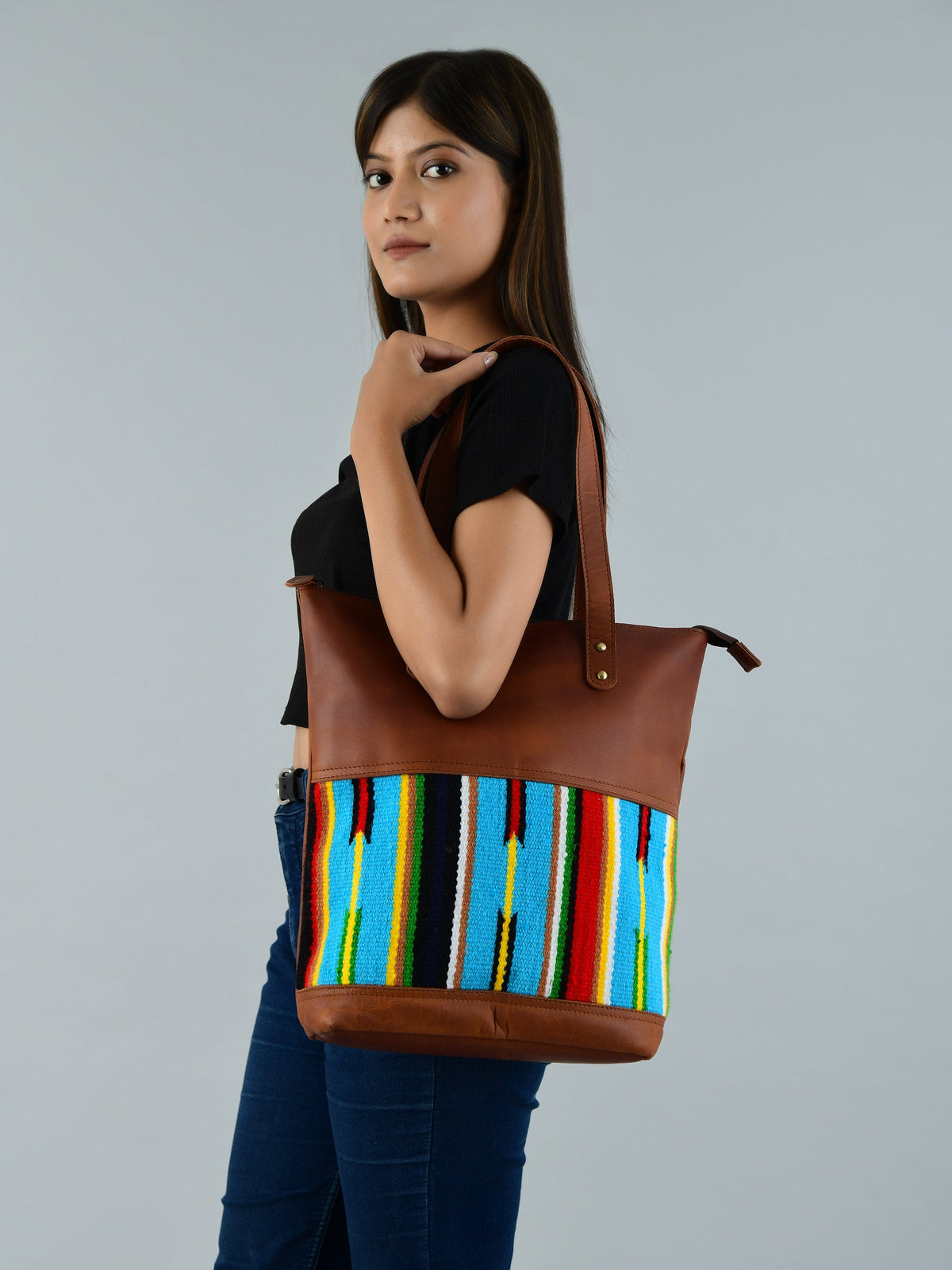 Bolso Tote de Piel Multicolor