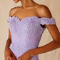 CLEARANCE - Eureka 7100 Lace Appliqued Bodice Long Dress Off-Shoulder (Size S)
