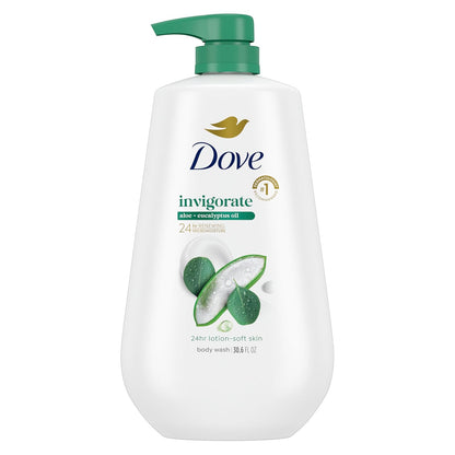 Gel de ducha Dove con dosificador Aloe & Eucalipto Tonificante Para una piel suave como la de una loción durante 24h Limpiador hidratante sin sulfatos ni parabenos 907 g