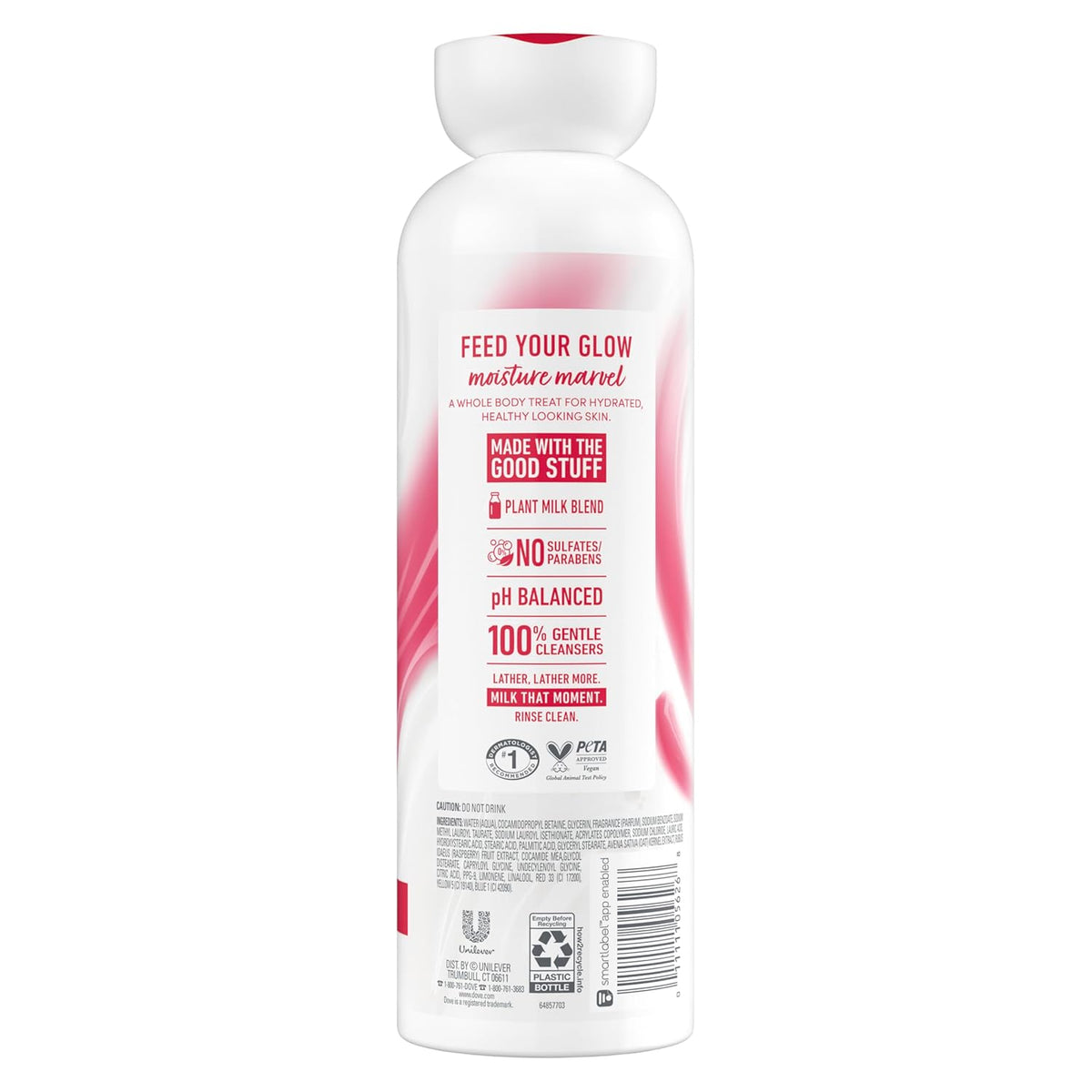 Dove Lavado Corporal Limpiador de Leche Vegetal, Leche de Avena y Crème Brûlée de Bayas para Piel Humectada, Limpiador Suave, Sin Sulfatos ni Parabenos, con pH Balanceado, 17.5 oz líq.