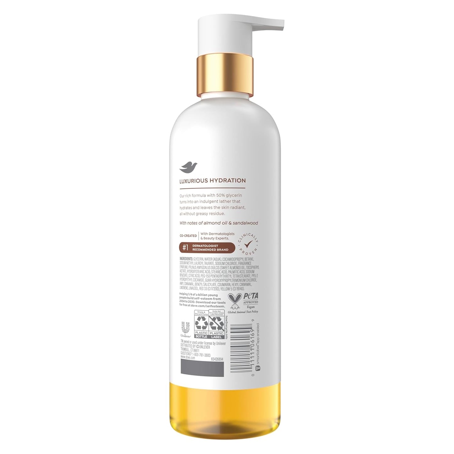 Dove Aceite de Ducha Limpiador Corporal con Suero de Glicerina, Aceite de Almendras y Sándalo, Limpiador Hidratante y Calmante para Piel Seca, 450 ml