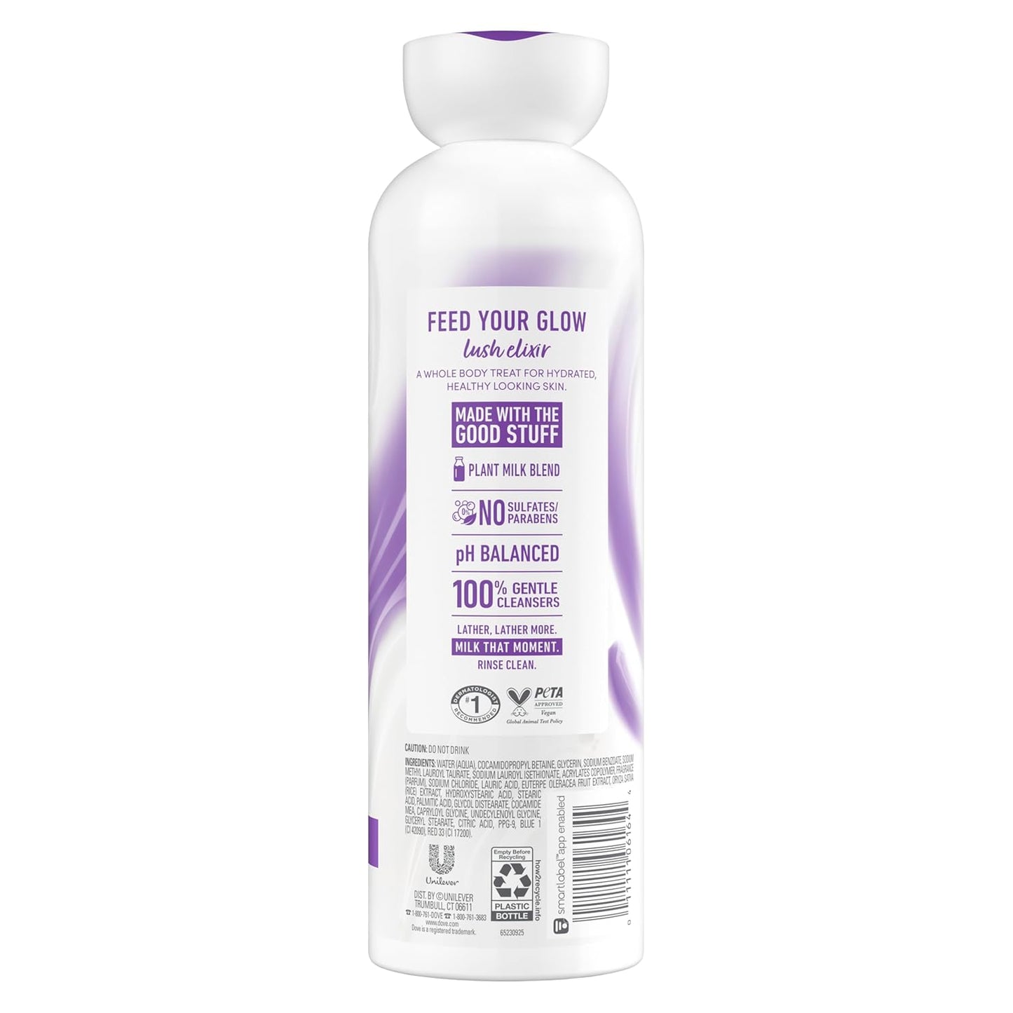 Gel de baño limpiador Dove Plant Milk Açaí y leche de arroz para mujer para una piel humectada 17.5 fl oz