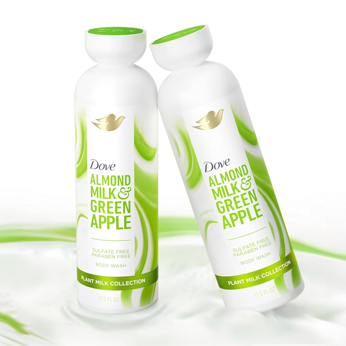 Dove Jabón Corporal Limpiador con Leche Vegetal de Leche de Almendras y Manzana Verde para Piel Hidratada, Limpiador Suave, Sin Sulfatos ni Parabenos, pH equilibrado 517 ml