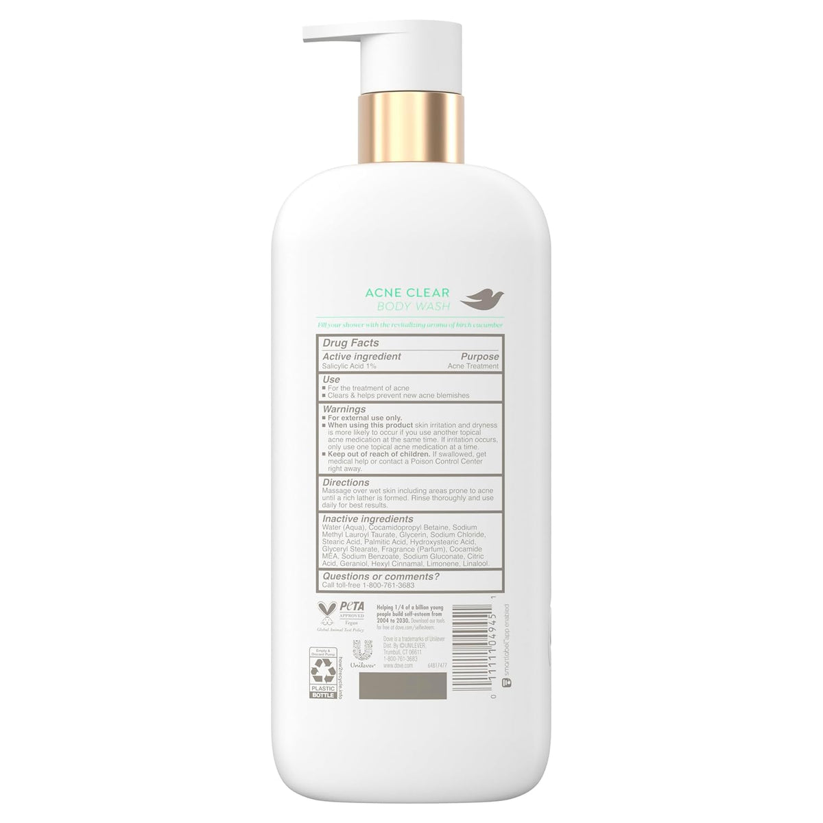 Dove Jabón Corporal en Sérum Clear para Piel con Acné con Ácido Salicílico 18.5 oz Líq.
