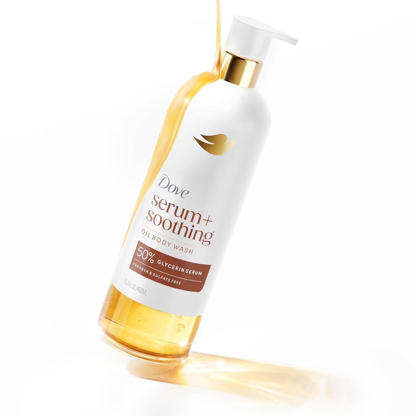 Dove Aceite de Ducha Limpiador Corporal con Suero de Glicerina, Aceite de Almendras y Sándalo, Limpiador Hidratante y Calmante para Piel Seca, 450 ml