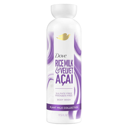 Gel de baño limpiador Dove Plant Milk Açaí y leche de arroz para mujer para una piel humectada 17.5 fl oz