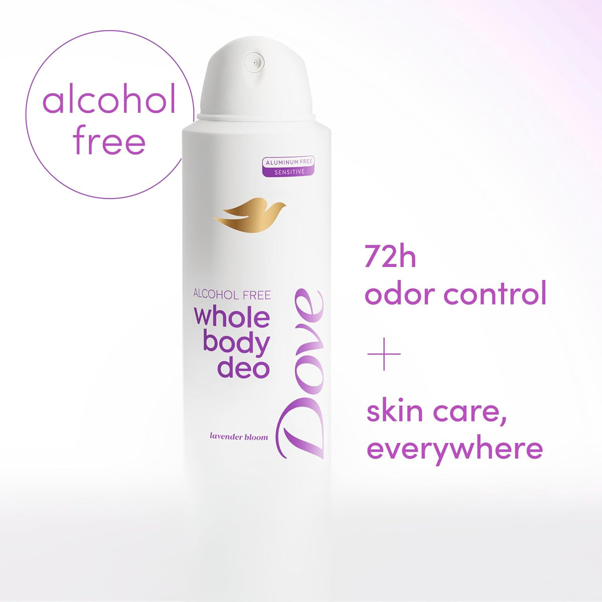 Dove Desodorante en Aerosol para Todo el Cuerpo sin Alcohol para Mujer 72 horas de control de olores Aroma Lavanda en Flor 4 oz