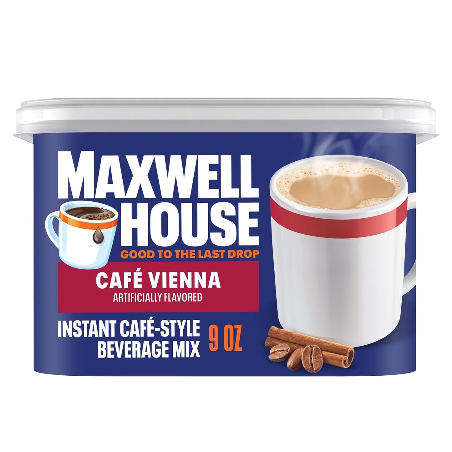 Maxwell House Mezcla de Bebida Estilo Café Instantáneo, Fácil de Preparar, 1 Bote, para un Café Rápido por la Mañana o un Gusto por la Tarde, Café Viena, Lácteo Kosher, 9 oz