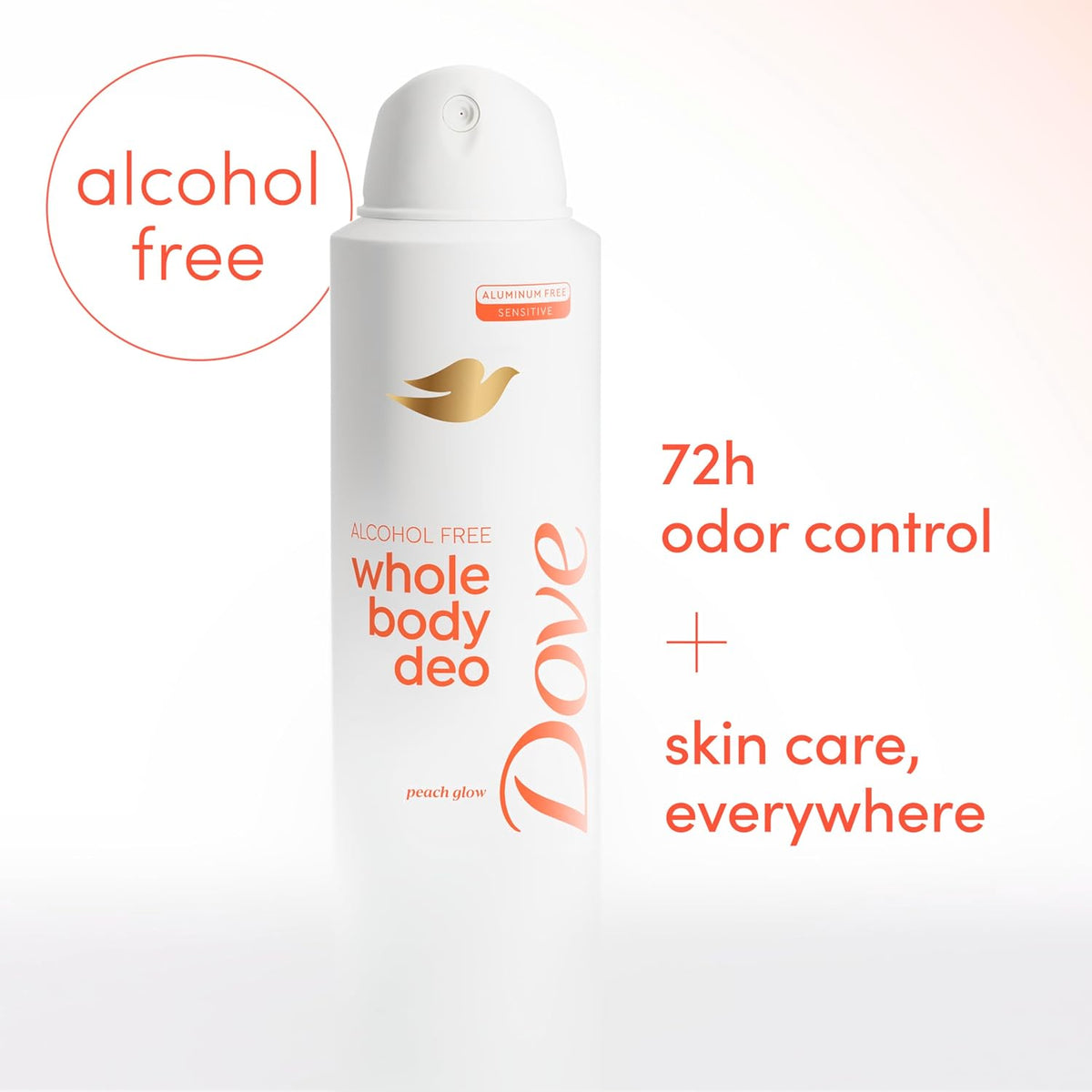 Dove Desodorante en aerosol sin alcohol para todo el cuerpo para mujer, control de olores durante 72 horas, Peach Glow, 4 oz