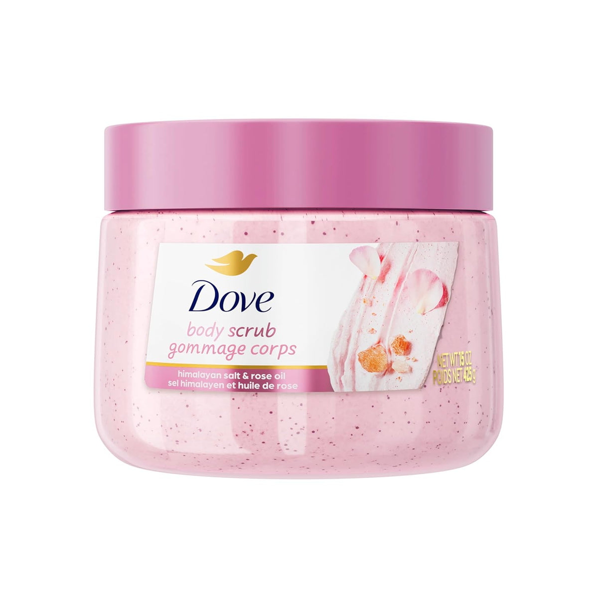 Exfoliante Corporal Dove Sal Rosa del Himalaya y Aceite de Rosa Exfolia y Nutre Profundamente para una Piel Suave y Radiante 425 g