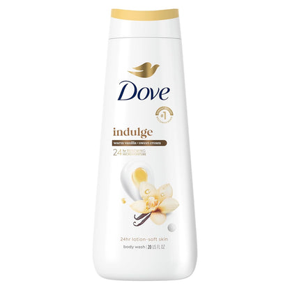 Dove Indulge Gel de Baño Vainilla Cálida + Crema Dulce para Piel Hidratada y Suave 20 oz líq.