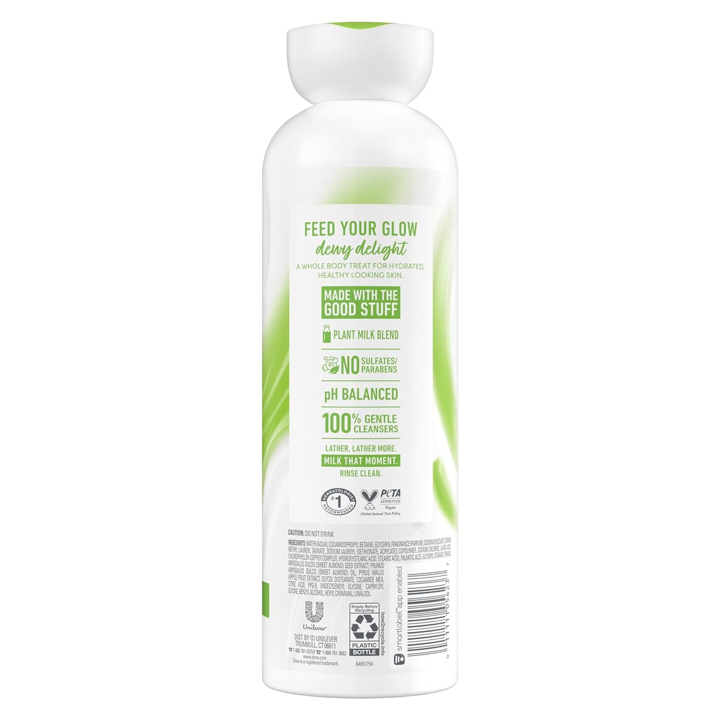 Dove Jabón Corporal Limpiador con Leche Vegetal de Leche de Almendras y Manzana Verde para Piel Hidratada, Limpiador Suave, Sin Sulfatos ni Parabenos, pH equilibrado 517 ml