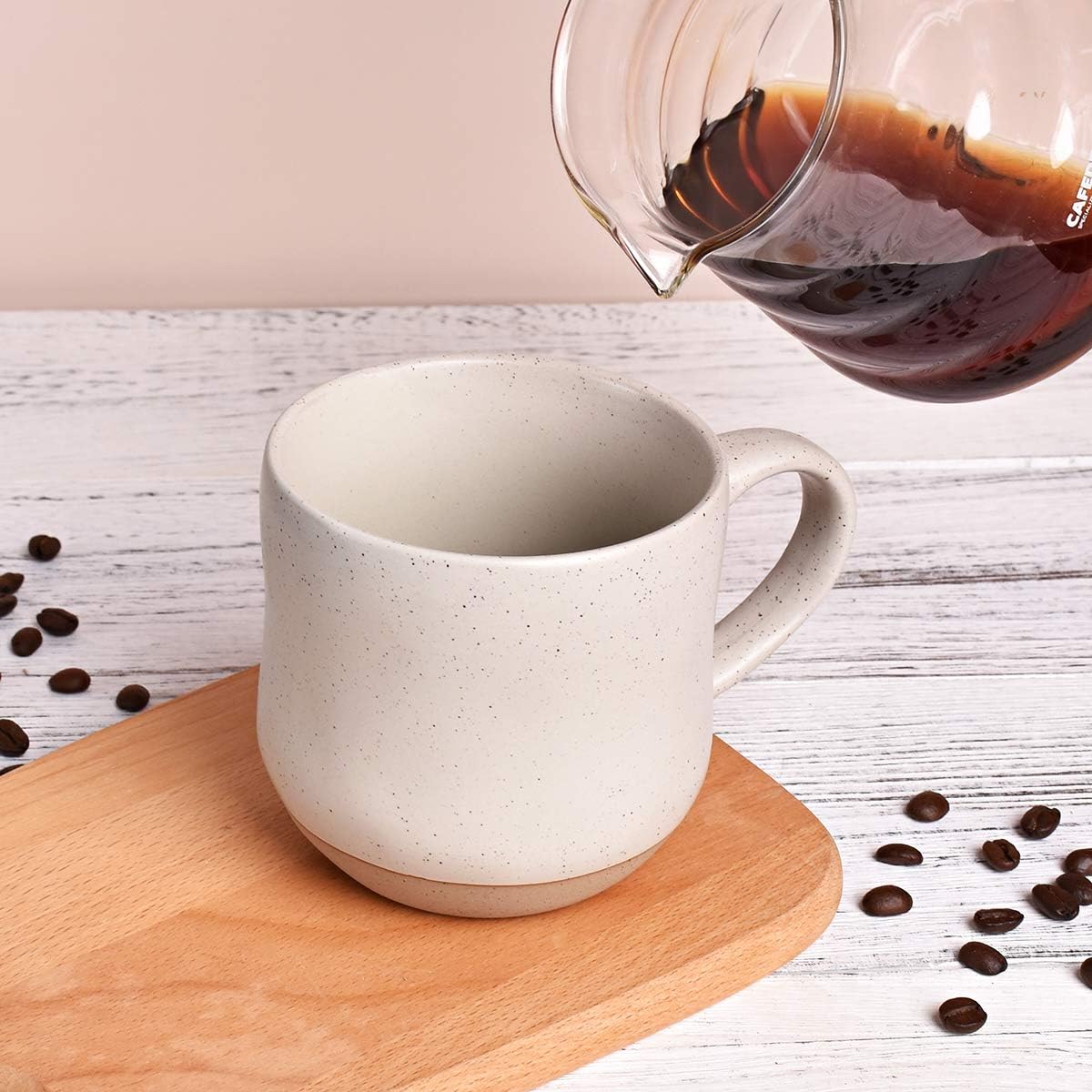 Bosmarlin Tazas Grandes de Cerámica de Gres con Salpicaduras, Juego de 2, Tazas Grandes de Té de Cerámica, 500 ml, Apto para Lavavajillas y Microondas (Blanco, 2)