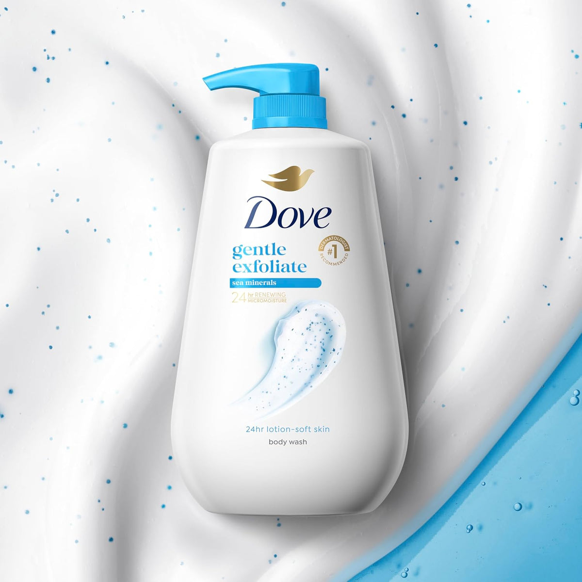 Dove Body Wash con dosificador exfoliante suave con minerales marinos para una piel suave como la loción durante 24 horas, limpiador hidratante para la piel sin sulfatos ni parabenos, 908 g