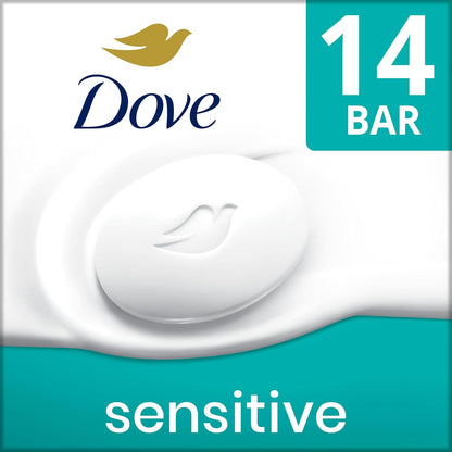 Dove Beauty Bar Más humectante que el jabón en barra para una piel más suave, sin fragancia, barra de belleza hipoalergénica para piel sensible con limpiador suave 3.75 oz 14 barras