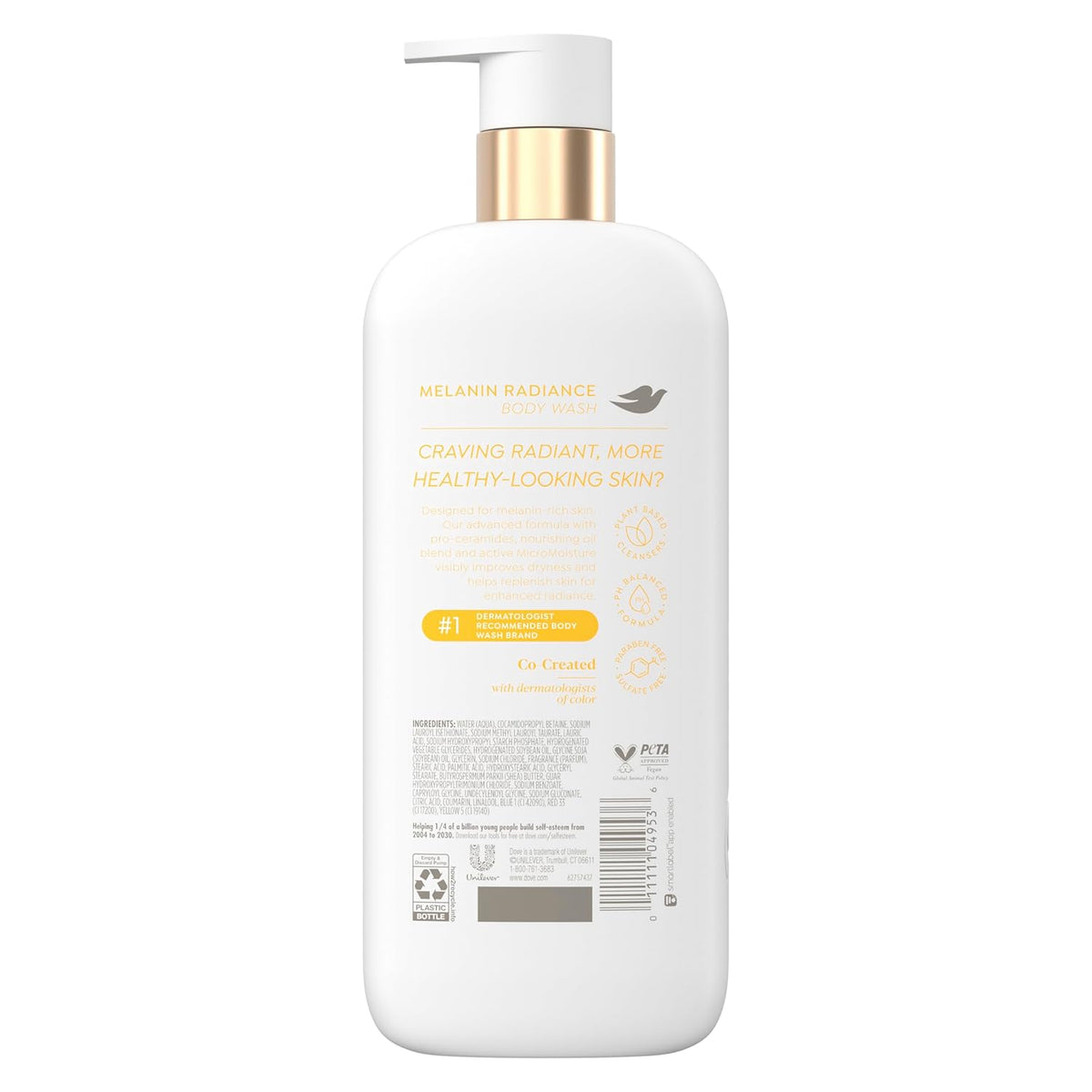 Dove Gel de Baño Resplandor Melanin Nutre para un resplandor restaurado con 5% de suero pro-ceramida y mezcla de aceites nutritivos 547 ml