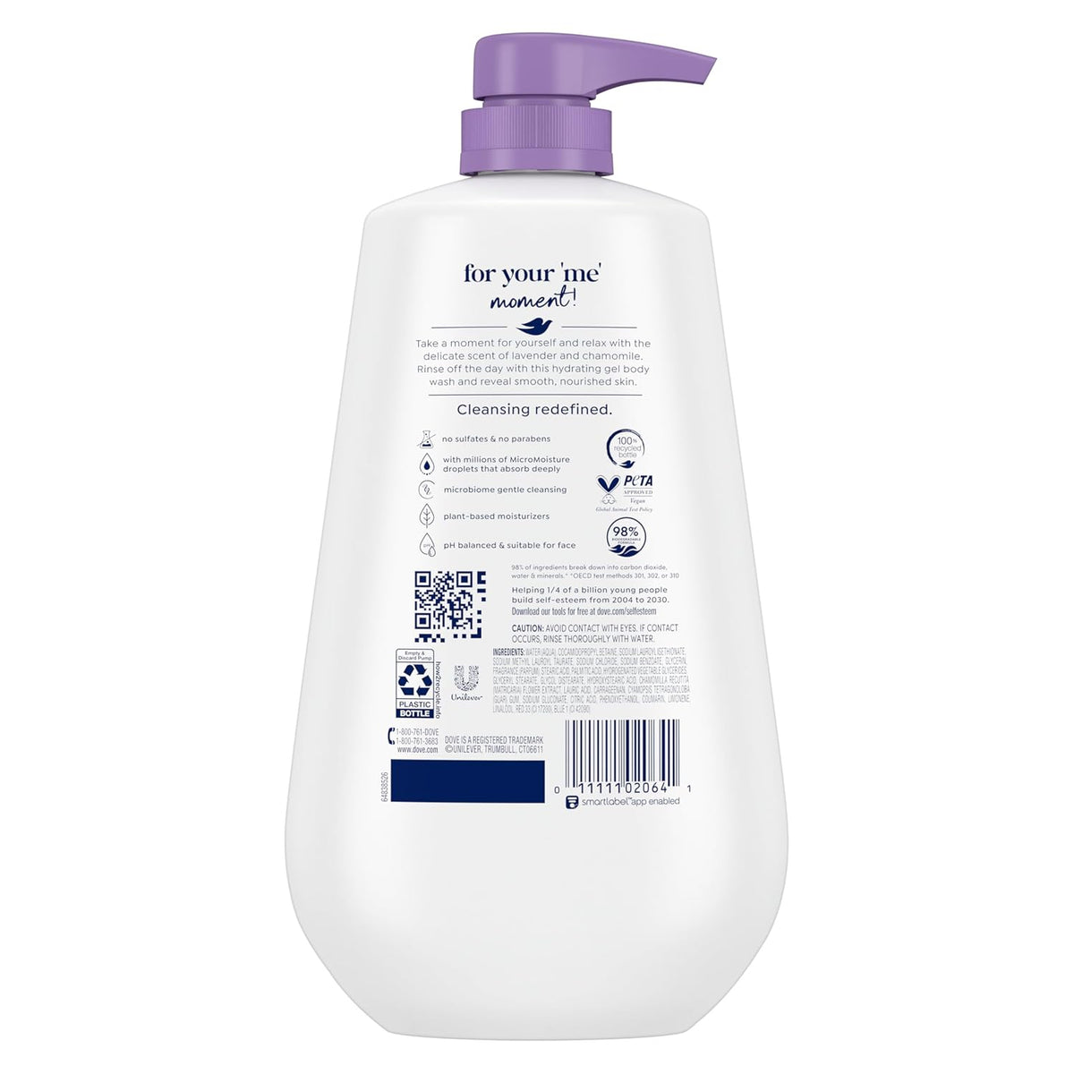 Dove Body Wash con bomba, aceite de lavanda relajante y manzanilla, paquete de 3 para una piel renovada y saludable, limpiador suave para la piel con micromohidratación renovadora de 24 horas, 30.6 onzas