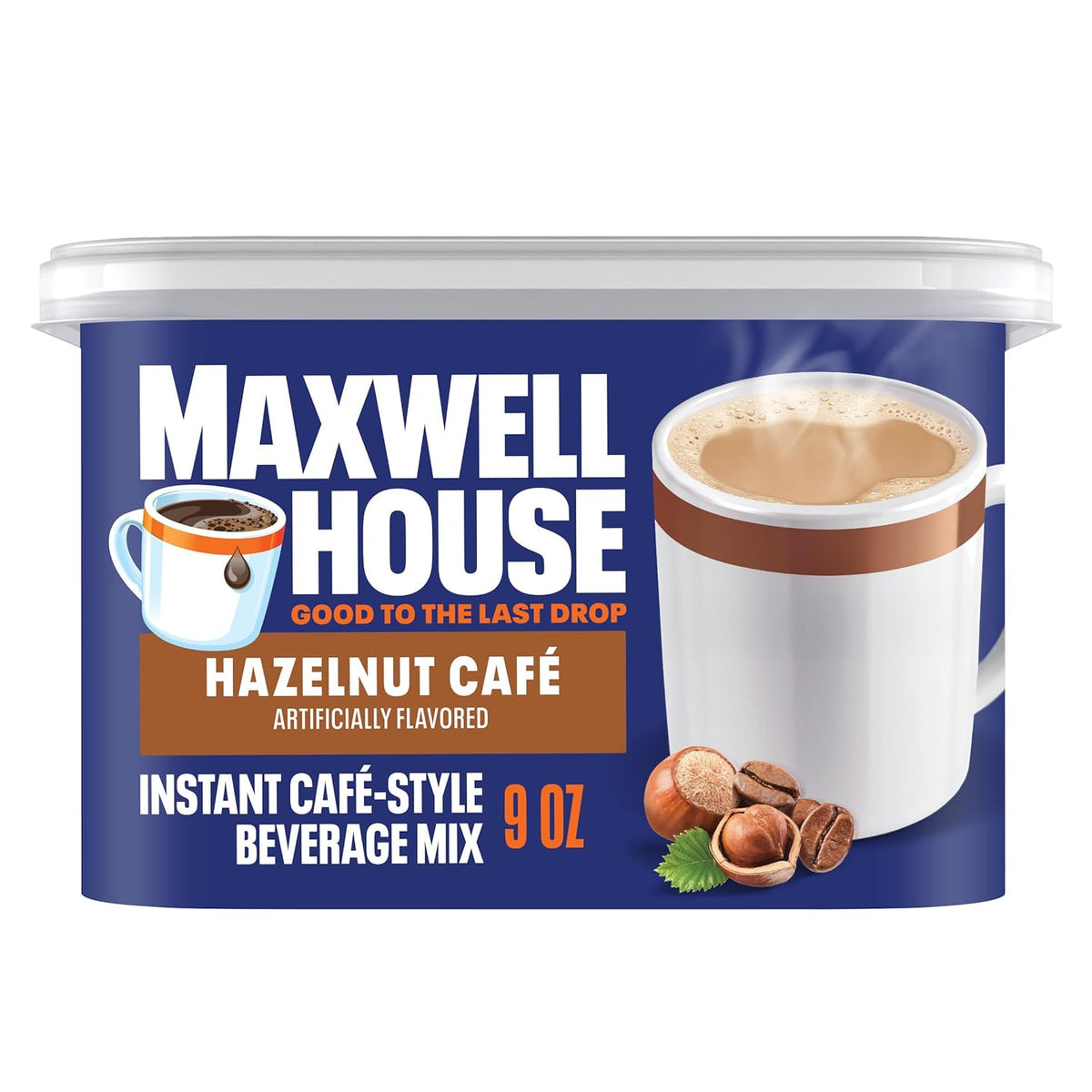 Maxwell House Mezcla para Bebida Instantánea Estilo Café, Fácil de Preparar, 1 Bote, para un Café Rápido por la Mañana o un Gusto por la Tarde, Café Avellana, Lácteo Kosher, 9 oz
